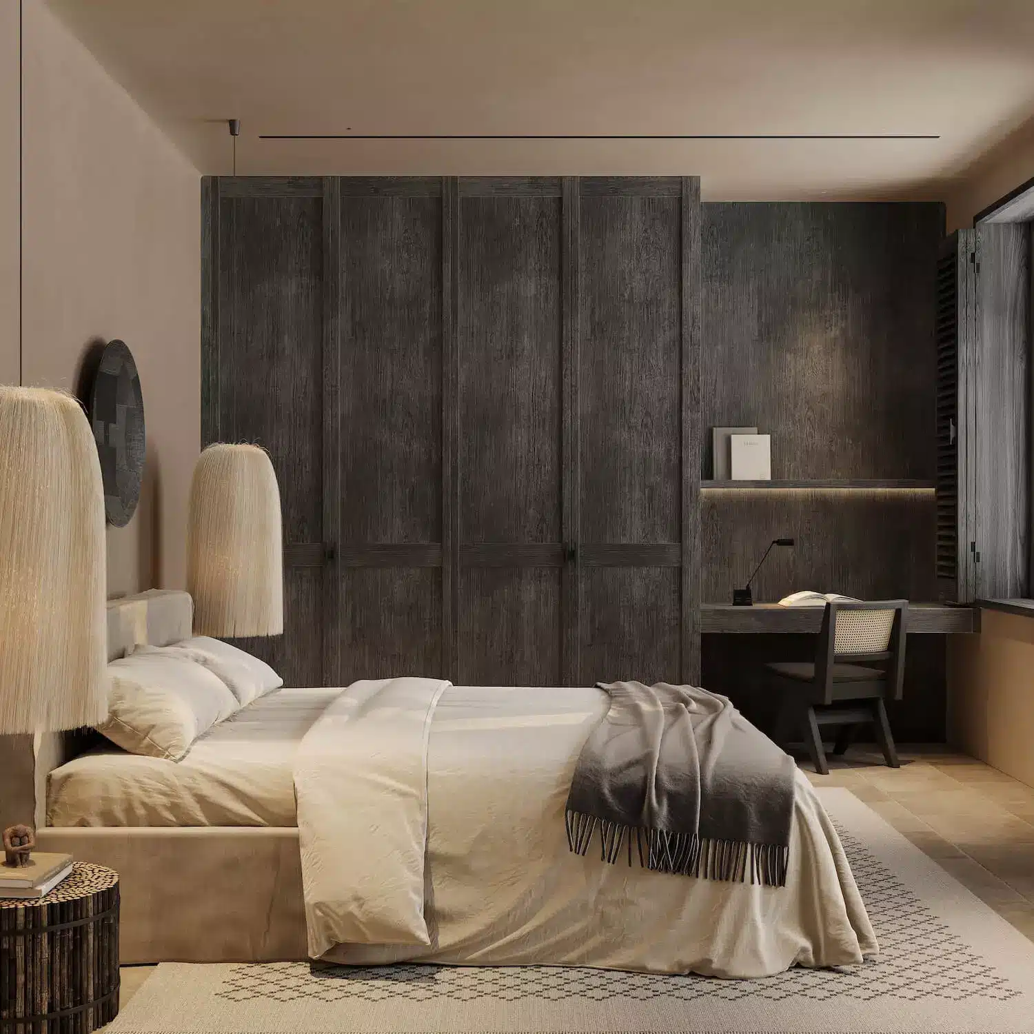 北歐侘寂風的核心元素:原木、藤編、亞麻的異材質組合圖