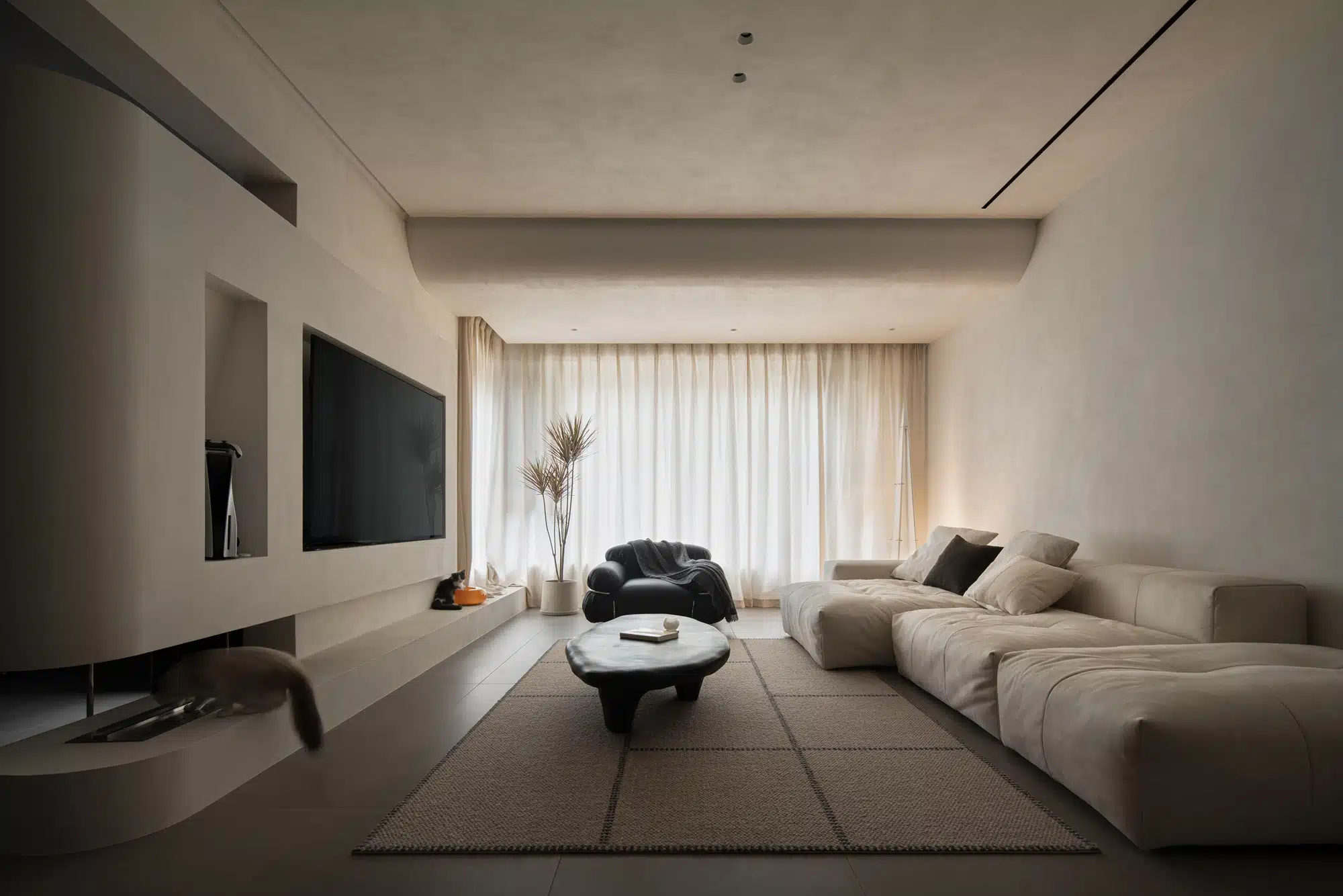 侘寂風裝潢特色:以大地棕、土褐色呈現原始不完美的美學,展示具備時間厚度、粗糙肌理與枯寂感的生活空間。