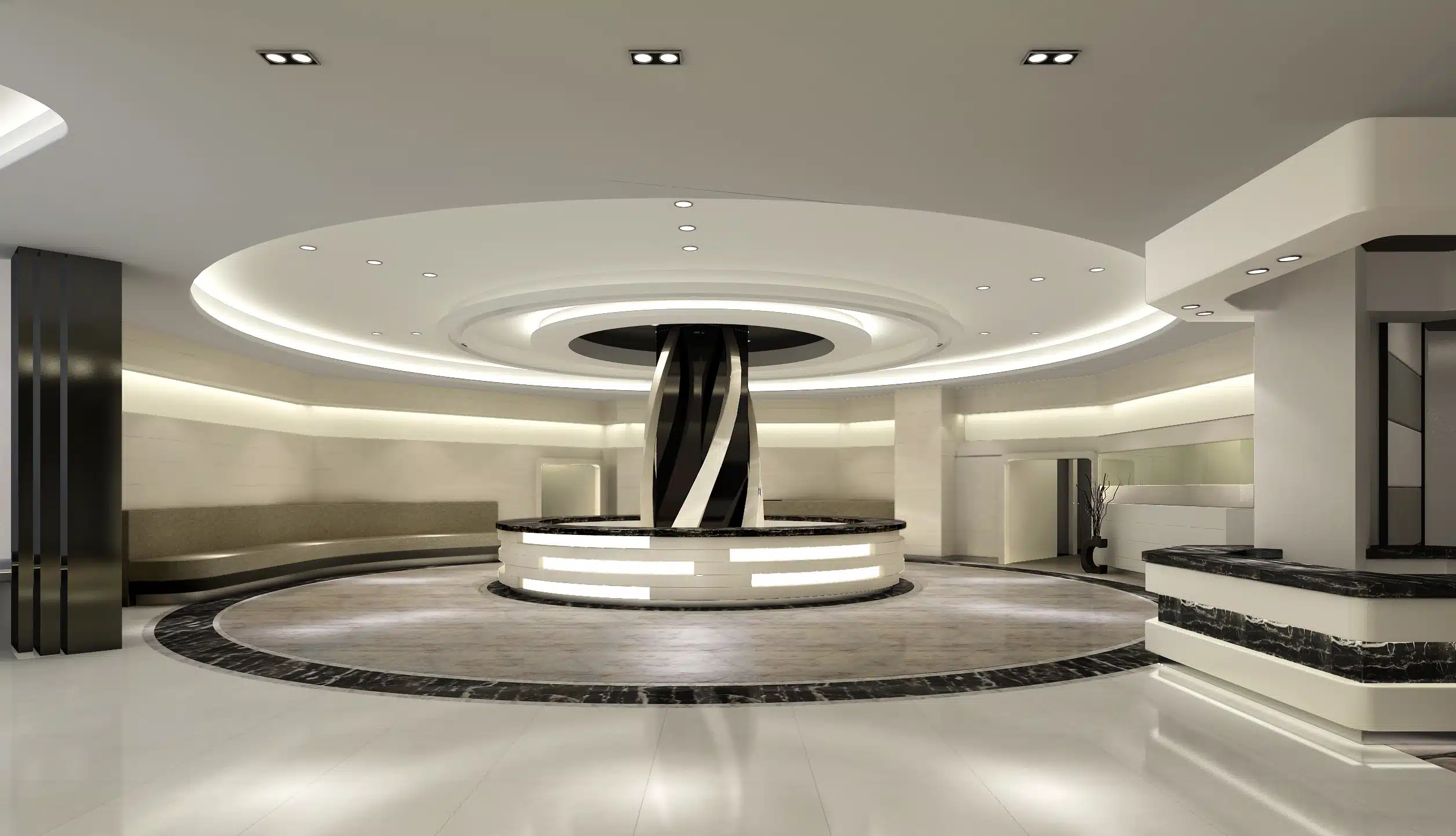 醫美診所大理石質感櫃台： 營造高端飯店感的視覺設計。