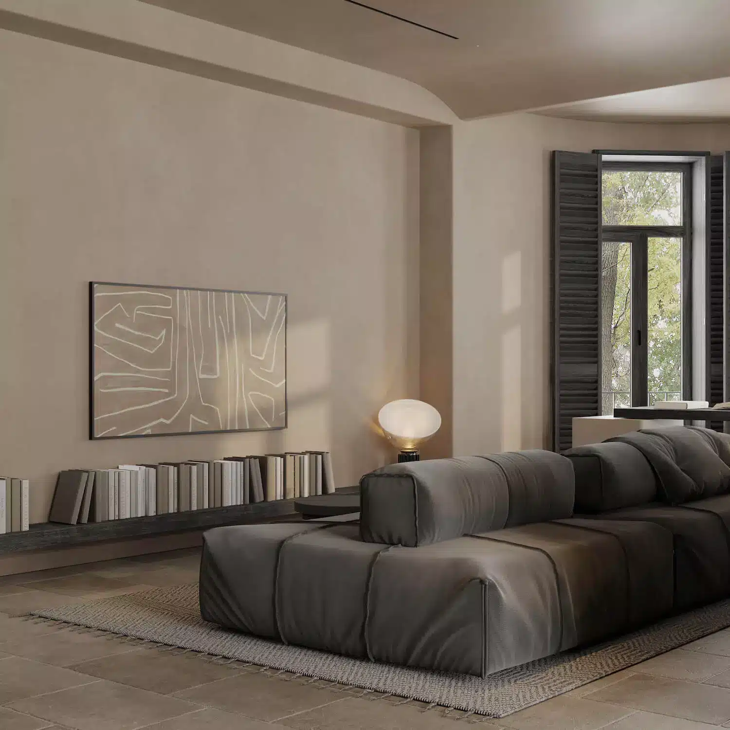 北歐侘寂風家具設計:展示低矮、線條簡潔的木質沙發與茶几,藉由低重心配置延伸視覺開闊感,實踐貼近大地的謙卑生活美學。