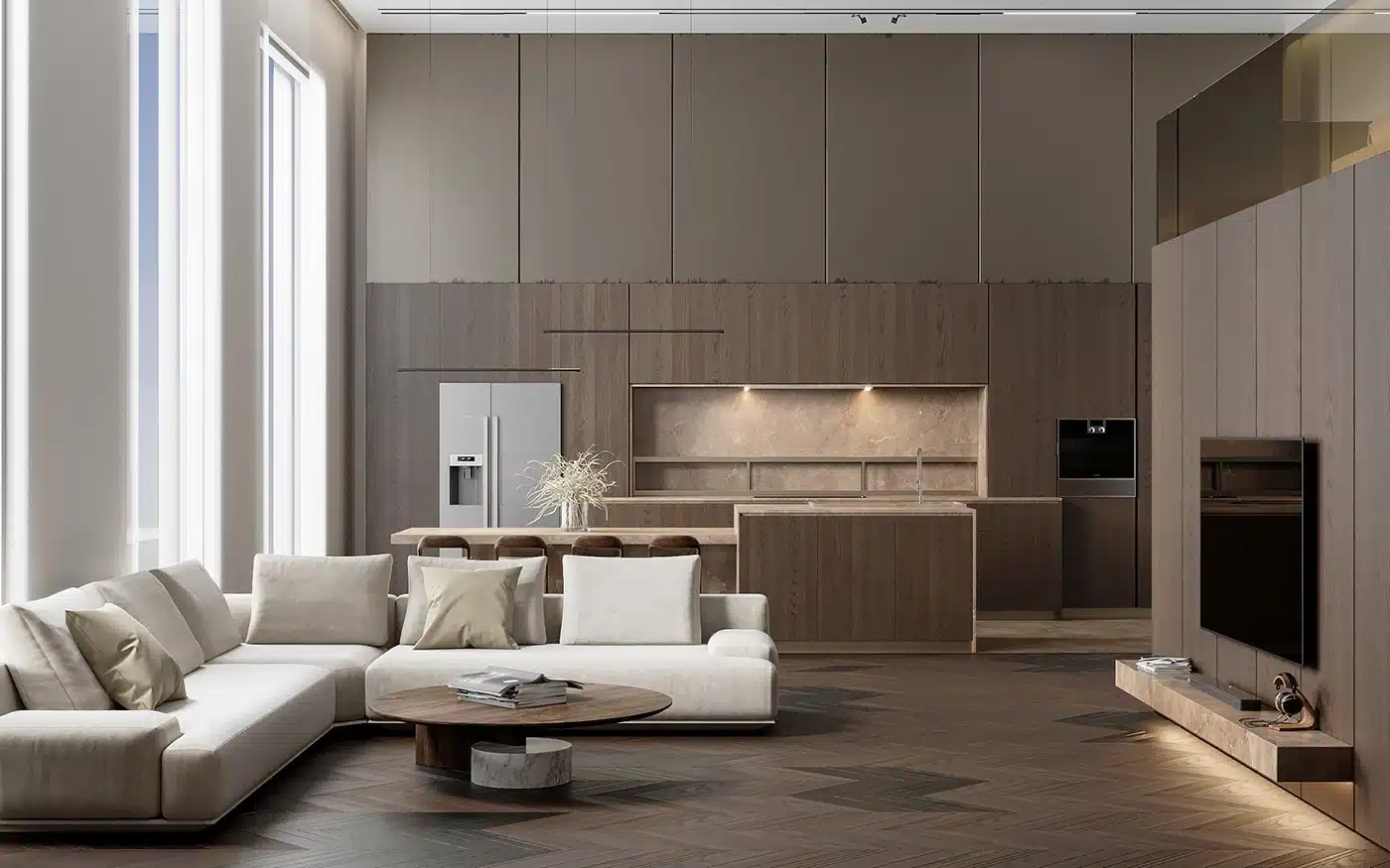 小坪數透天室內設計,展示開放式客餐廳的穿透感,達成格局優化目的。