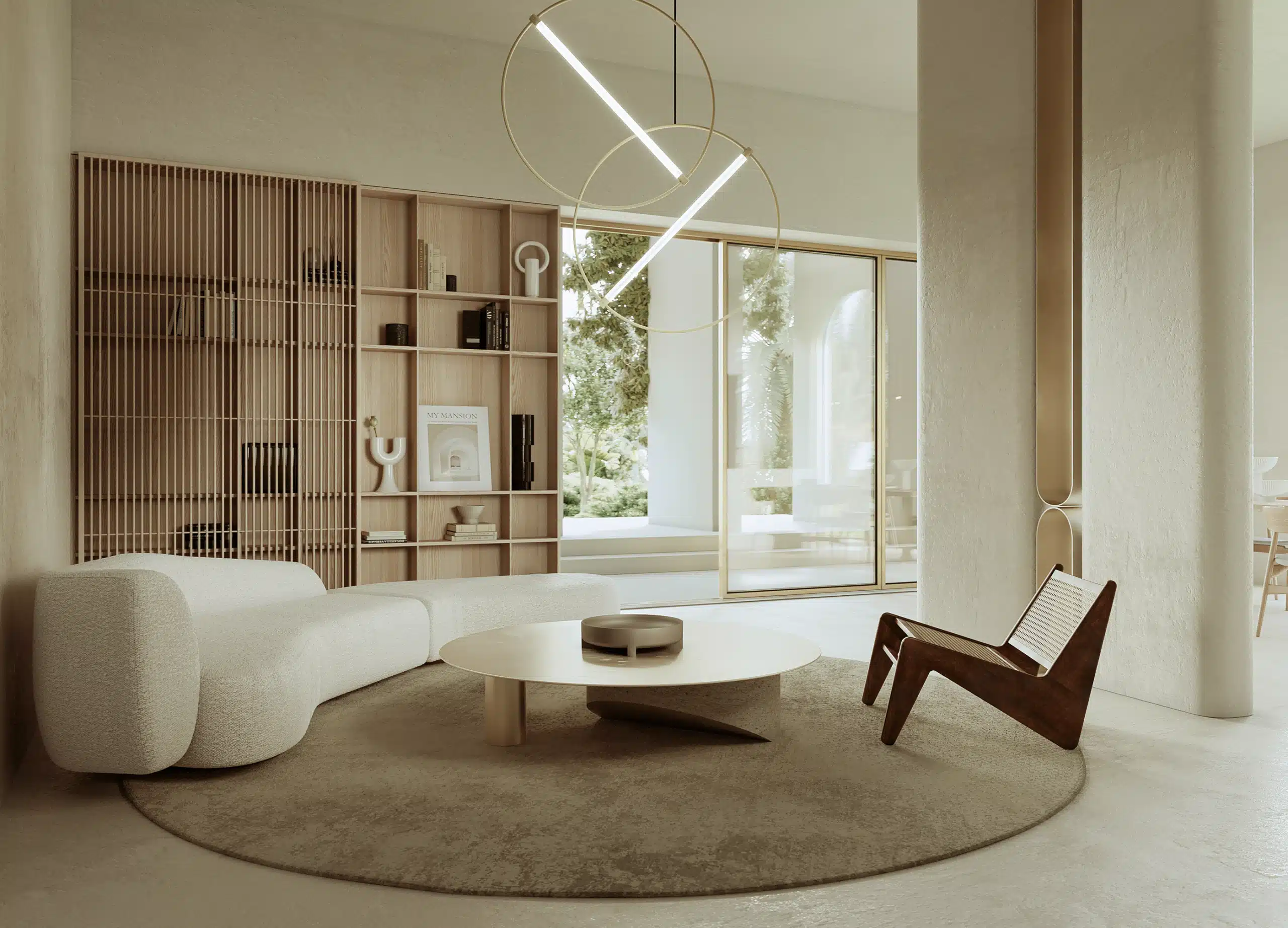 2026年現代風小客廳設計實景，展示淺色調配色與大面採光的空間放大感