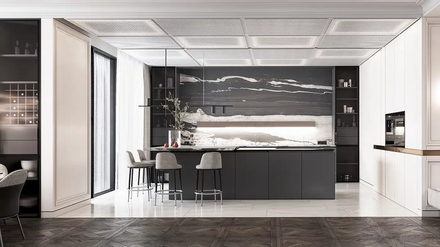 頂級豪宅廚房設計：社交型中島規劃結合隱藏式廚電