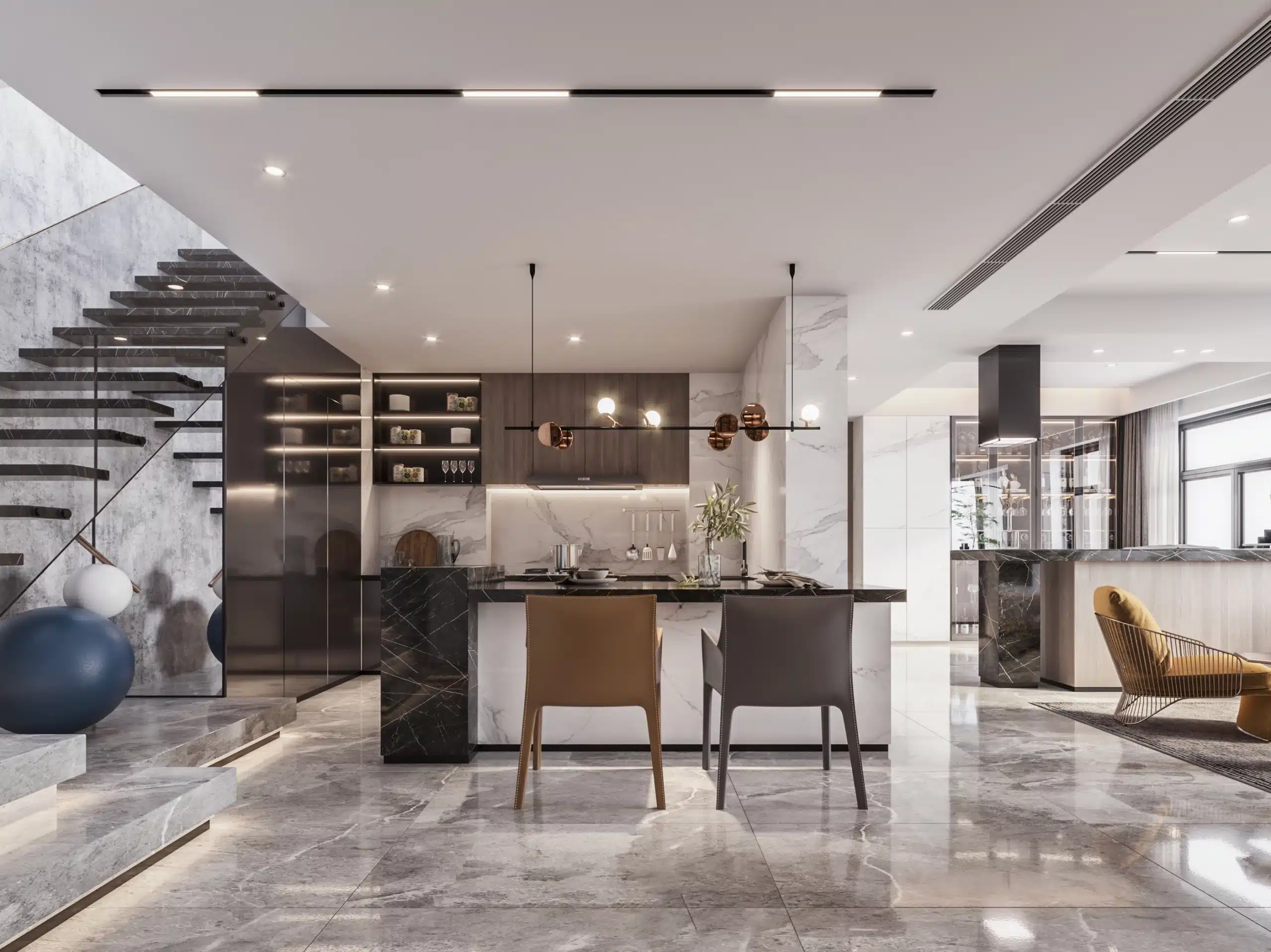 直梯設計案例,展示貼牆設計節省空間,適合狹長型透天。