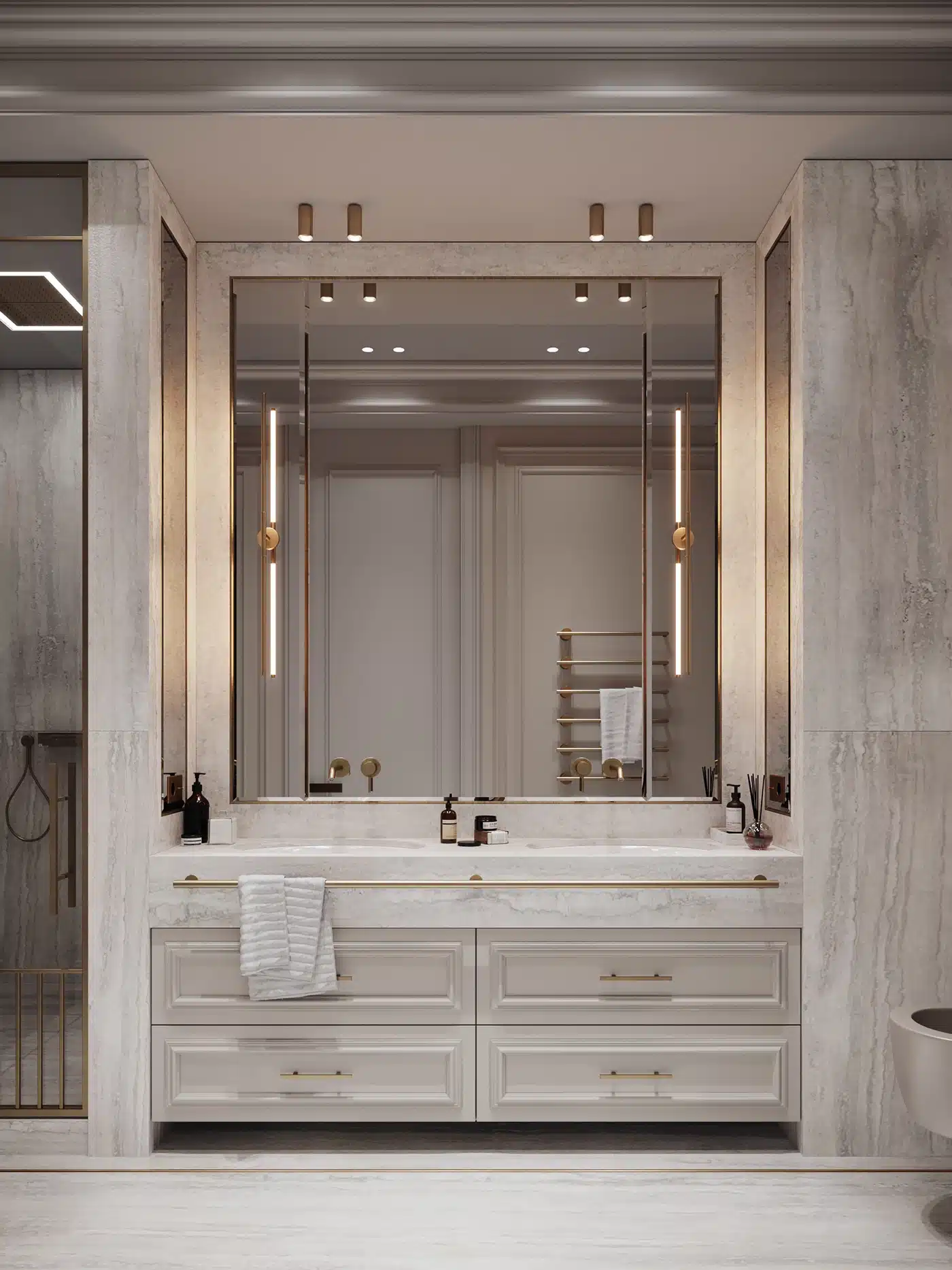 石材無接縫工藝與雙洗臉台頂級配置