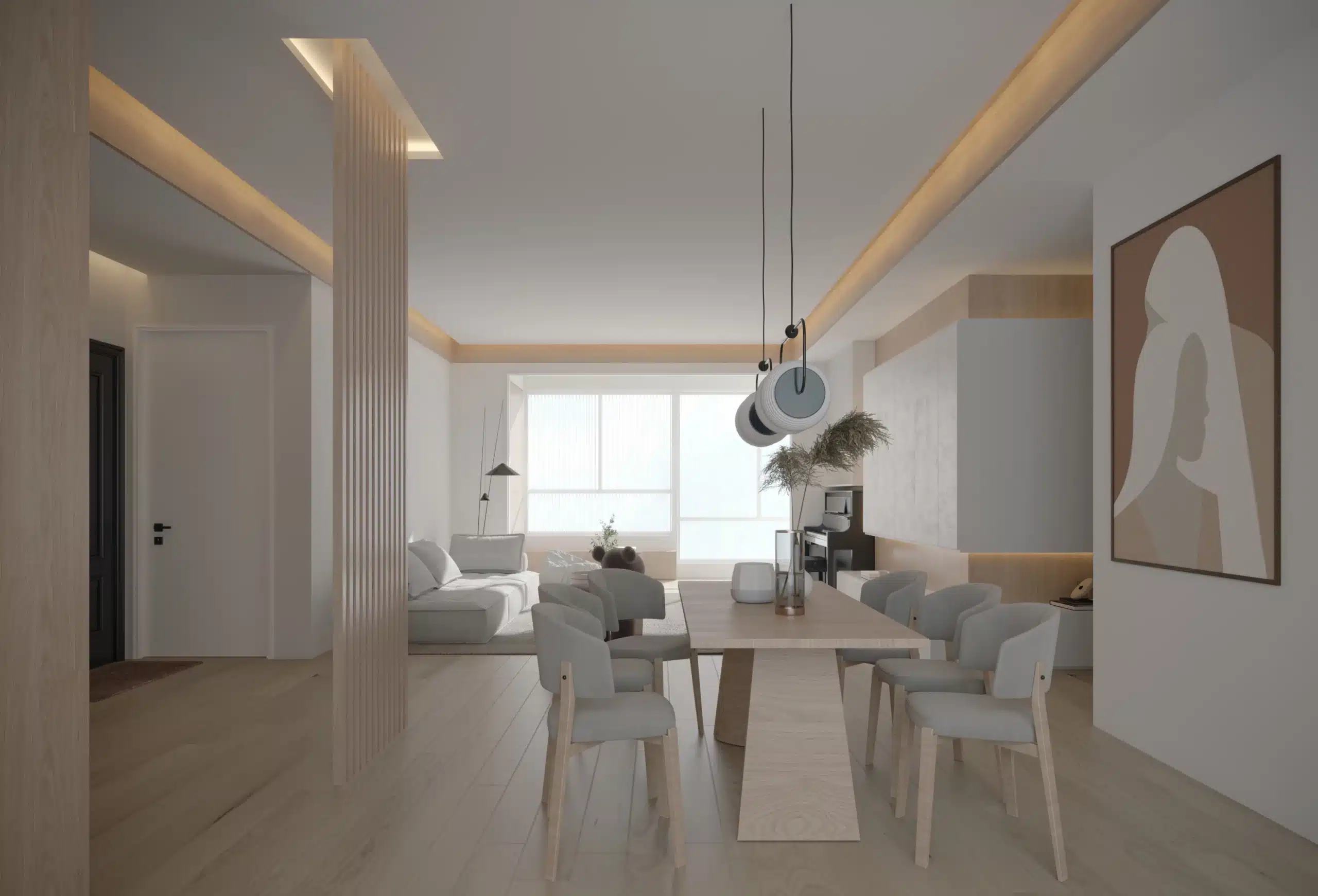 無印風客廳設計實績，呈現開放式空間、模組化電視櫃與輕量化沙發配置