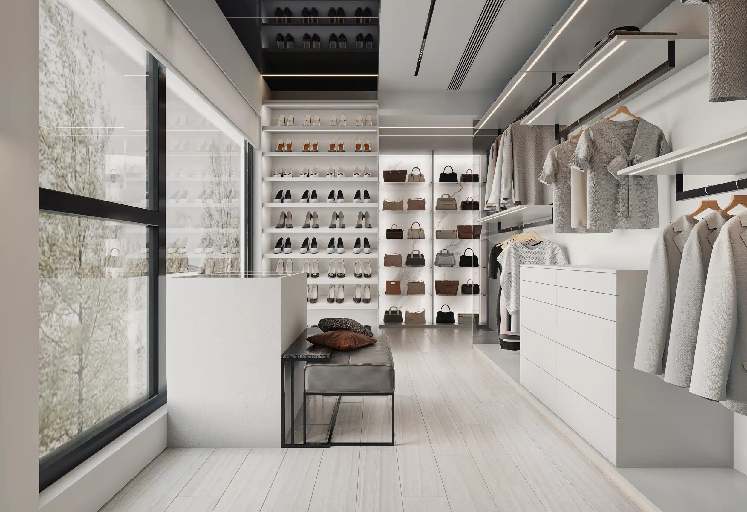 豪宅衣帽間設計嵌入式恆溫恆濕系統3D示意圖