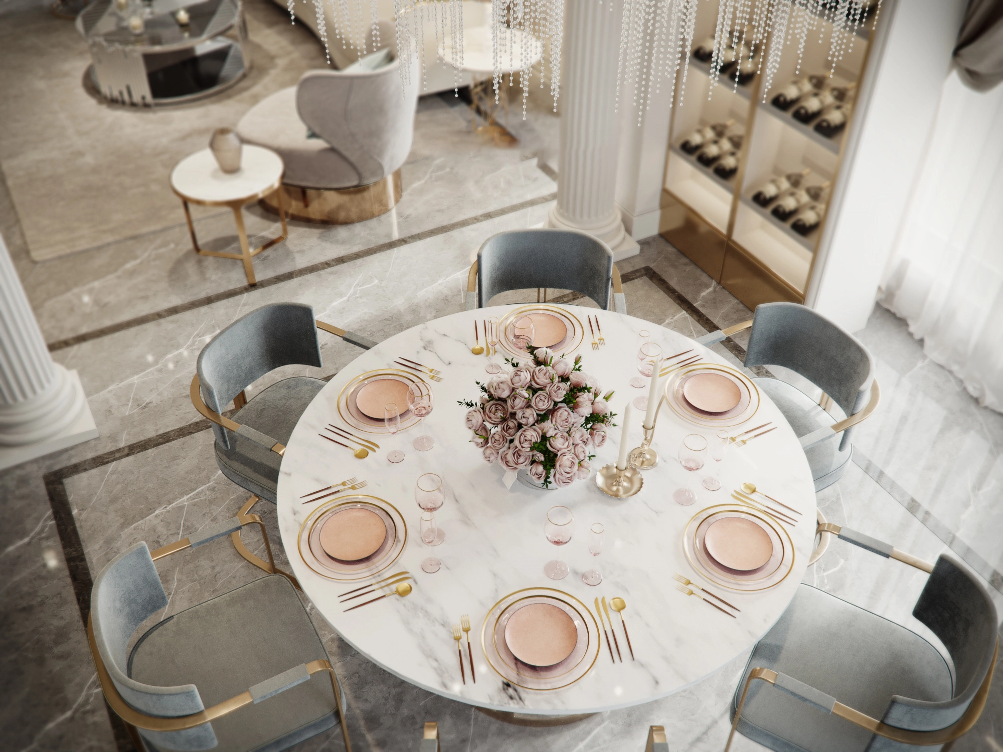 高演色性豪宅餐桌佈光示意圖