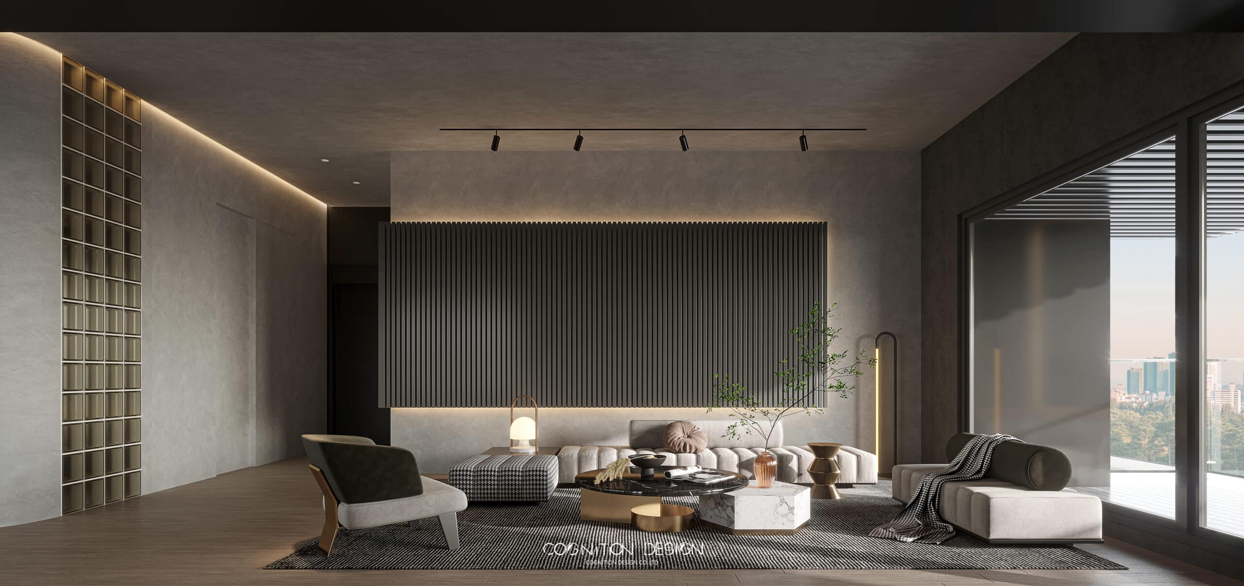 台北文山區豪宅電視牆設計-嵌入式燈帶-石材-認知設計