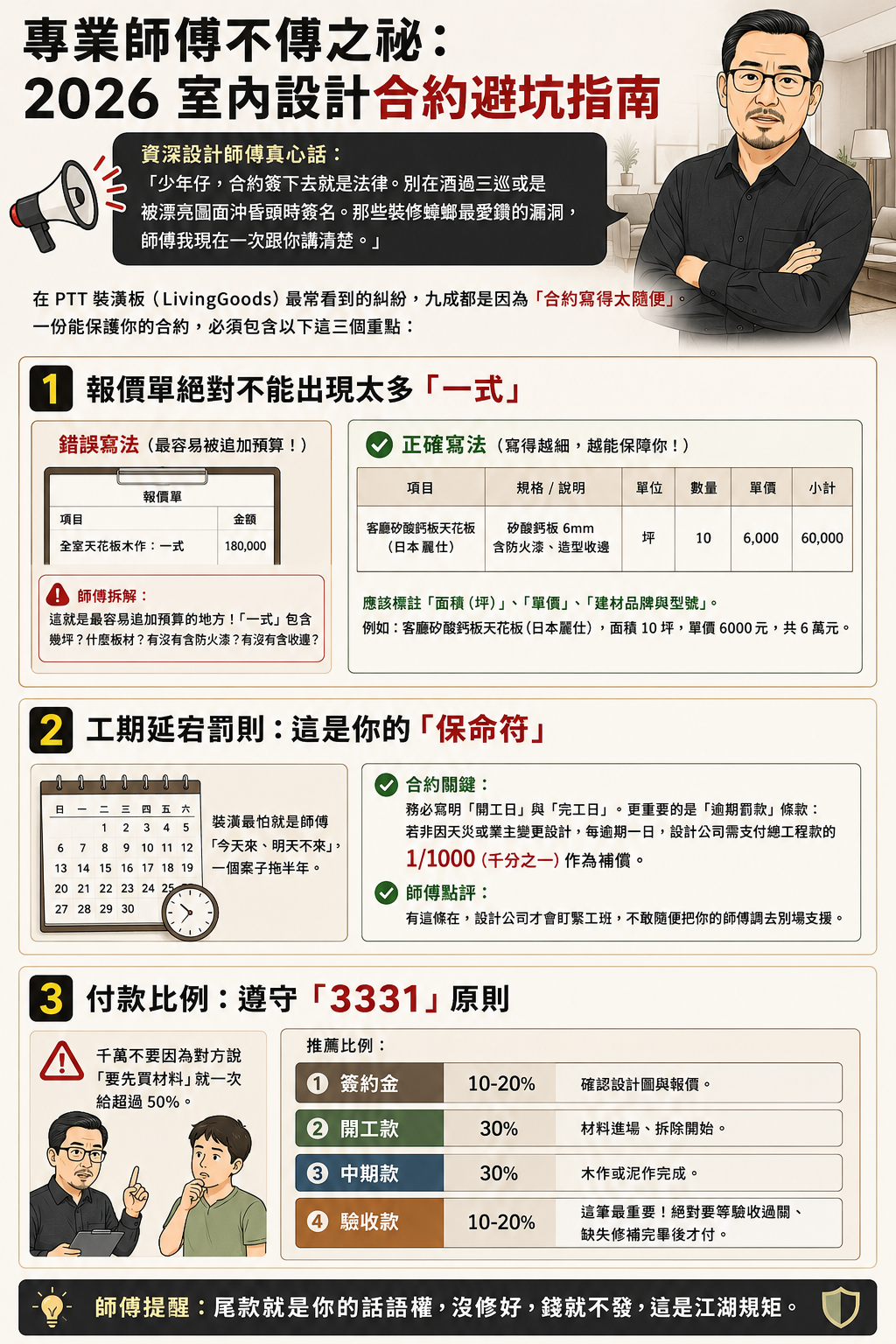 專業師傅不傳之祕：2026 室內設計合約避坑指南